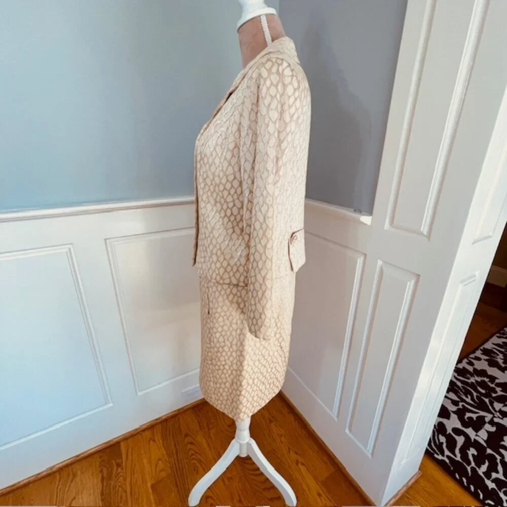 Lillie Rubin Vintage Jacket Dress Set Champagne Brocade 2-Piece Suit Small - Picture 5 of 14